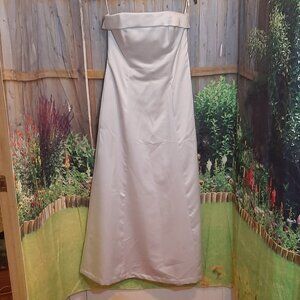 After Six Silver Blue  Strapless Satin Maxi Dress- 12
